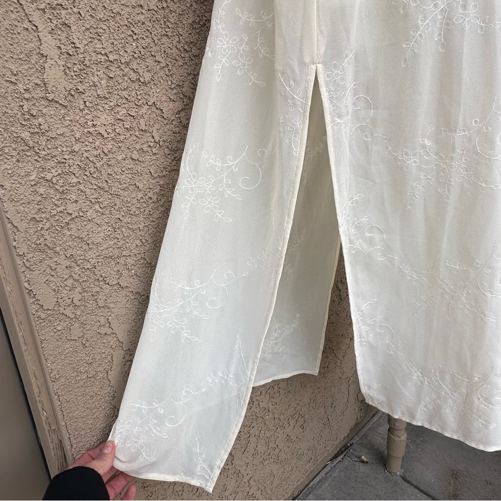 Cream Embroidered Halter Maxi Dress with side slits - Picture 7 of 7